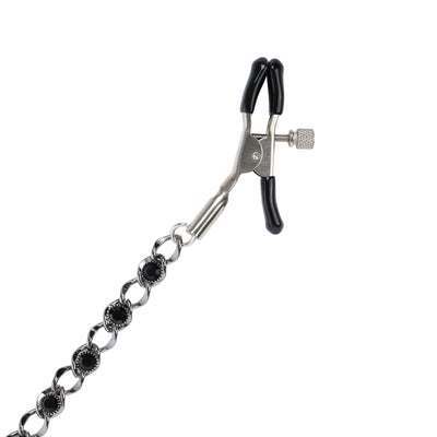 Black Crystal Chain Nipple Clamps in Gunmetal by Nipple Wear