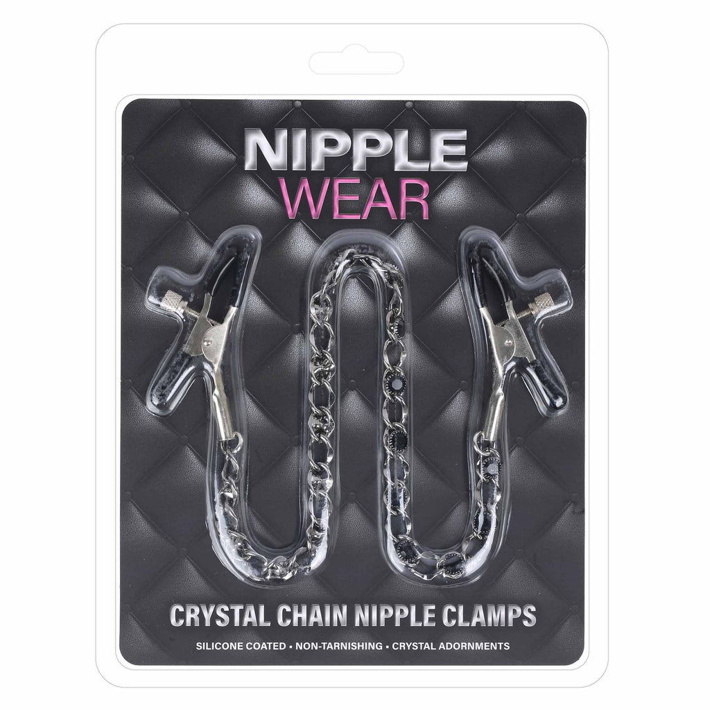 Black Crystal Chain Nipple Clamps in Gunmetal by Nipple Wear
