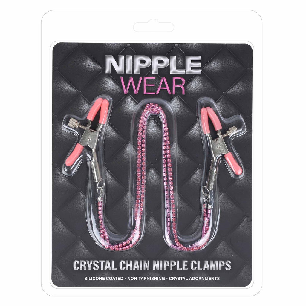 Dual Chain Pink Crystal Nipple Clamps by Nipple Wear