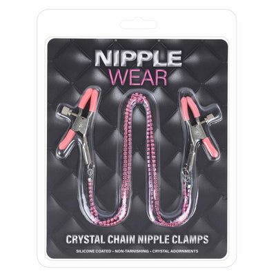 Dual Chain Pink Crystal Nipple Clamps by Nipple Wear