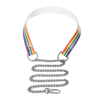 Pride Choker Collar and Leash by Fetish Pleasure Play, White, Medium