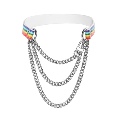 Pride Martingale Collar Choker Necklace by Fetish Pleasure Play, White, Medium