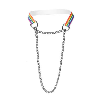 Pride Choker Collar and Leash by Fetish Pleasure Play, White, Large