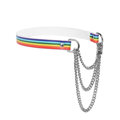 Pride Martingale Collar Choker Necklace by Fetish Pleasure Play, White, Medium