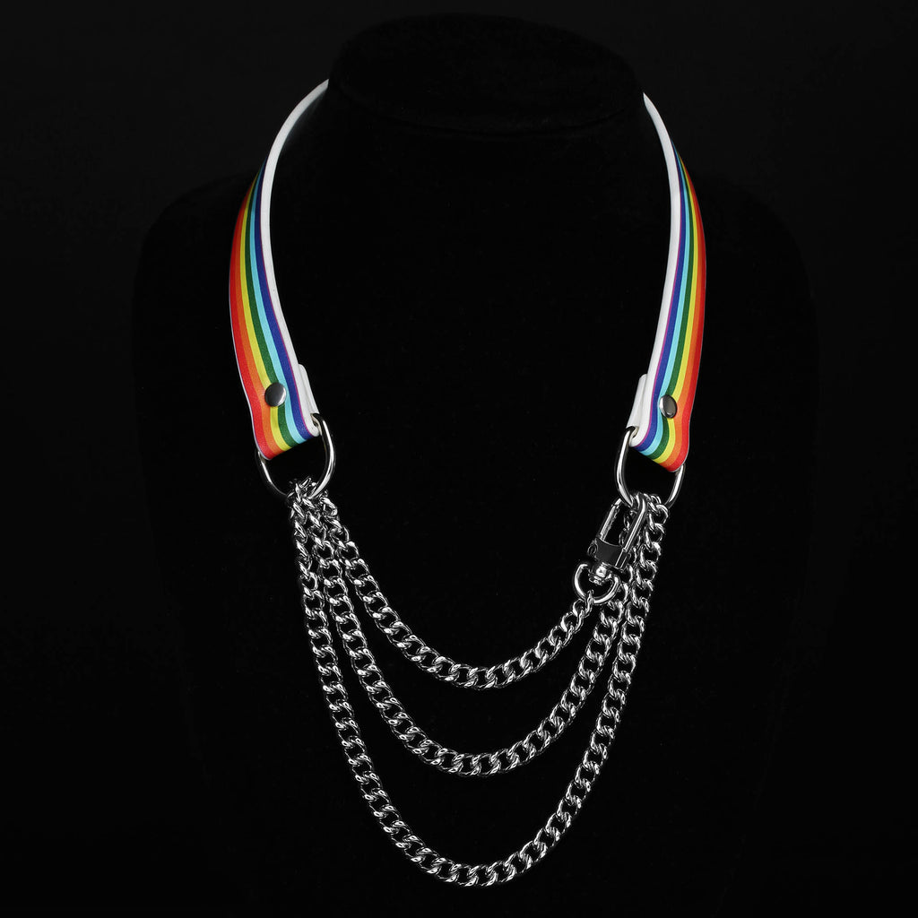 Pride Martingale Collar Choker Necklace by Fetish Pleasure Play, White, Medium