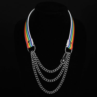 Pride Martingale Collar Choker Necklace by Fetish Pleasure Play, White, Medium