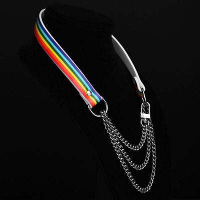 Pride Martingale Collar Choker Necklace by Fetish Pleasure Play, White, Medium