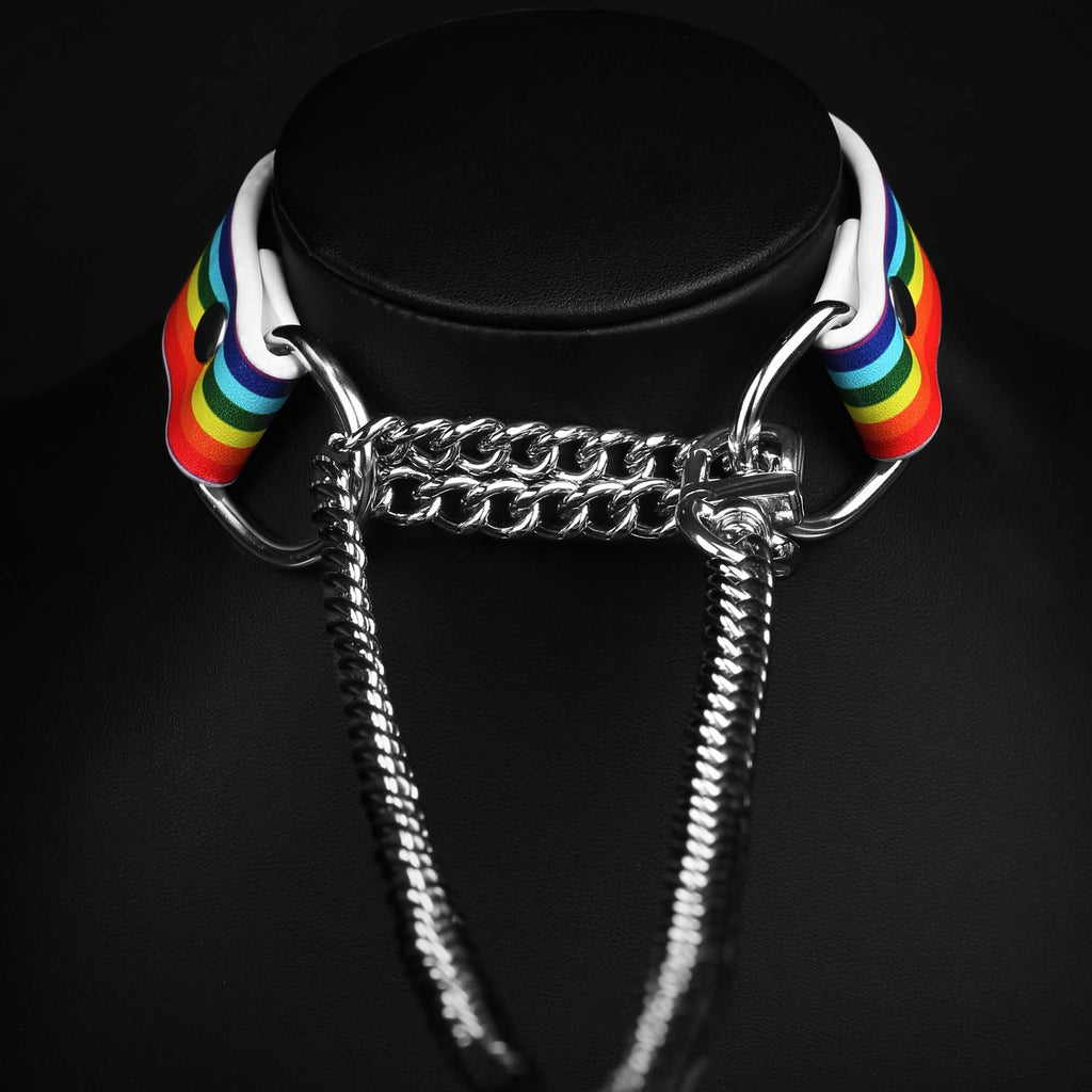 Pride Martingale Collar Choker Necklace by Fetish Pleasure Play, White, Medium