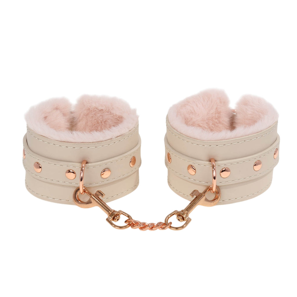 Peach Fluffy Wrist Cuffs with Chain by Fetish Pleasure Play