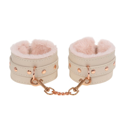 Peach Fluffy Wrist Cuffs with Chain by Fetish Pleasure Play