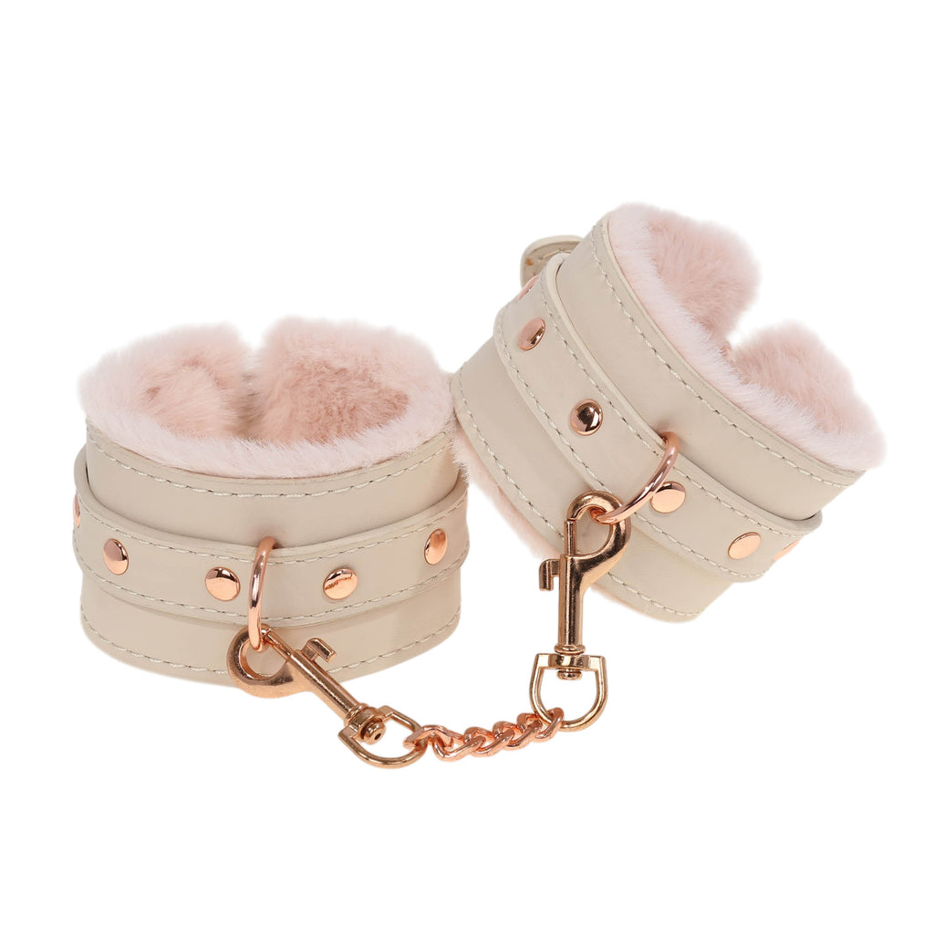 Peach Fluffy Wrist Cuffs with Chain by Fetish Pleasure Play