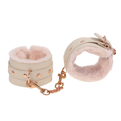 Peach Fluffy Wrist Cuffs with Chain by Fetish Pleasure Play