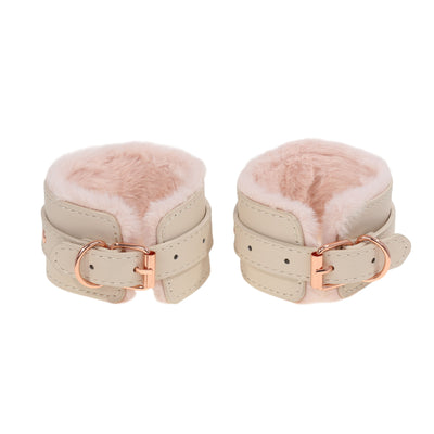 Peach Fluffy Wrist Cuffs with Chain by Fetish Pleasure Play