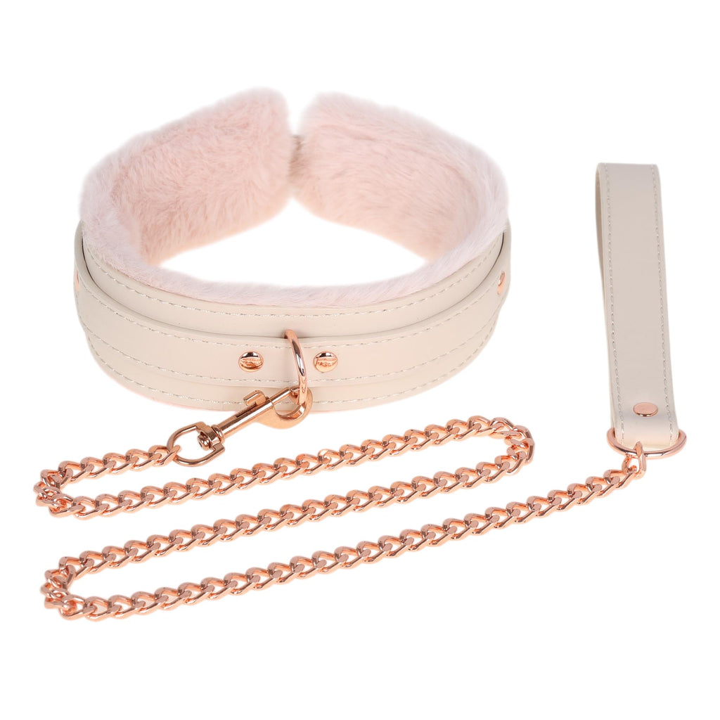 Peach Fluffy Collar & Chain Leash by Fetish Pleasure Play