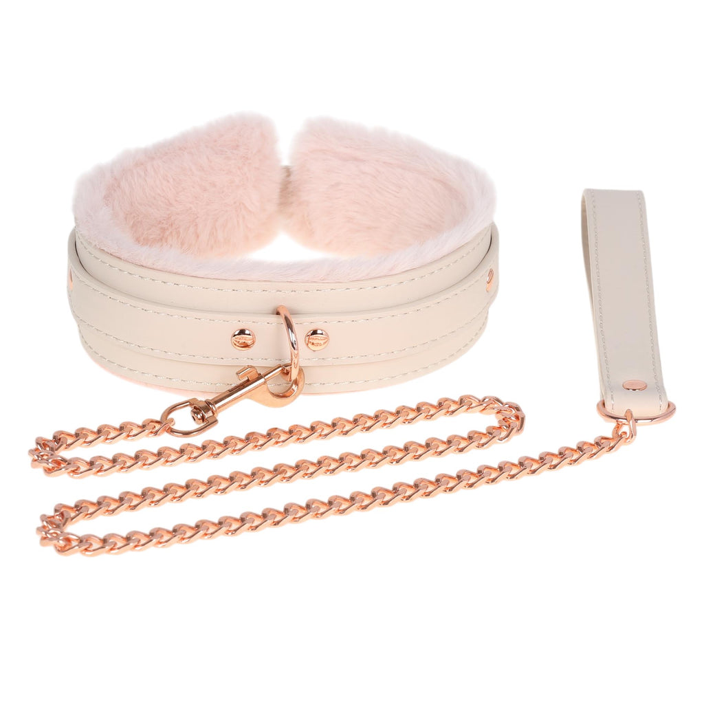 Peach Fluffy Collar & Chain Leash by Fetish Pleasure Play