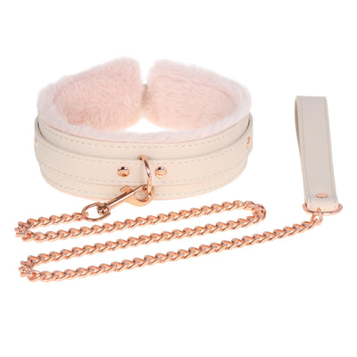 Peach Fluffy Collar & Chain Leash by Fetish Pleasure Play