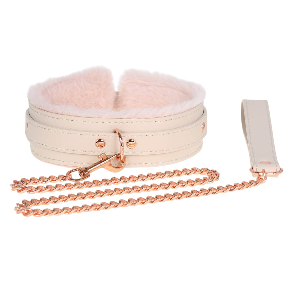 Peach Fluffy Collar & Chain Leash by Fetish Pleasure Play