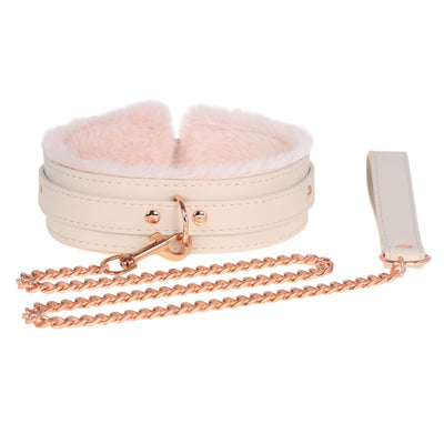 Peach Fluffy Collar & Chain Leash by Fetish Pleasure Play