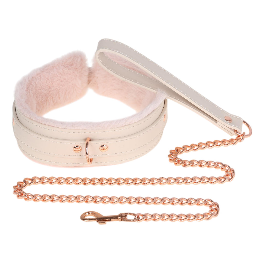 Peach Fluffy Collar & Chain Leash by Fetish Pleasure Play