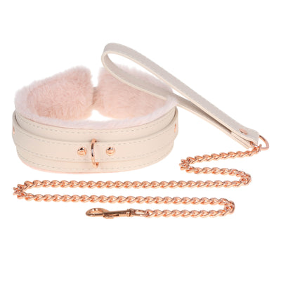 Peach Fluffy Collar & Chain Leash by Fetish Pleasure Play