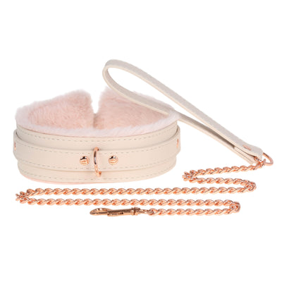 Peach Fluffy Collar & Chain Leash by Fetish Pleasure Play
