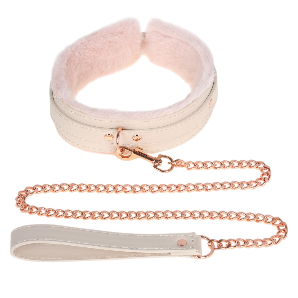 Peach Fluffy Collar & Chain Leash by Fetish Pleasure Play