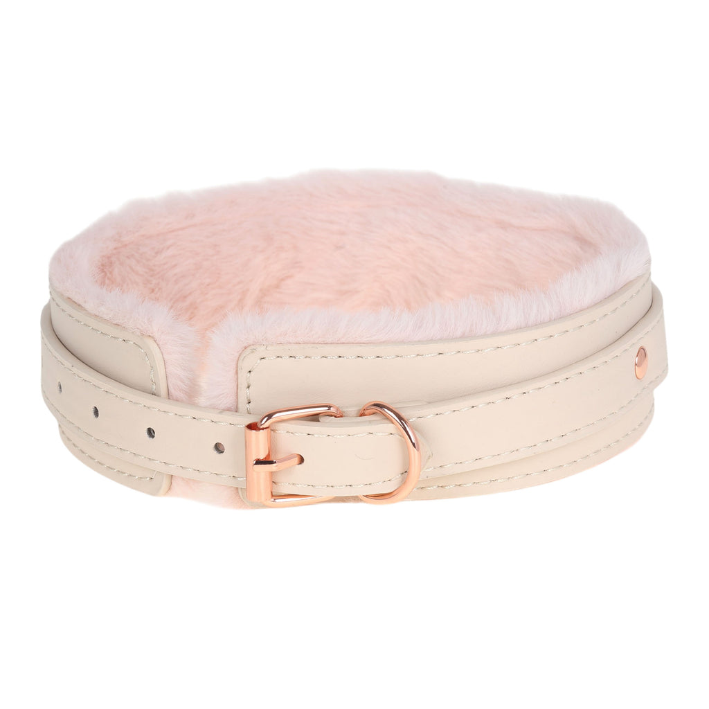 Peach Fluffy Collar & Chain Leash by Fetish Pleasure Play