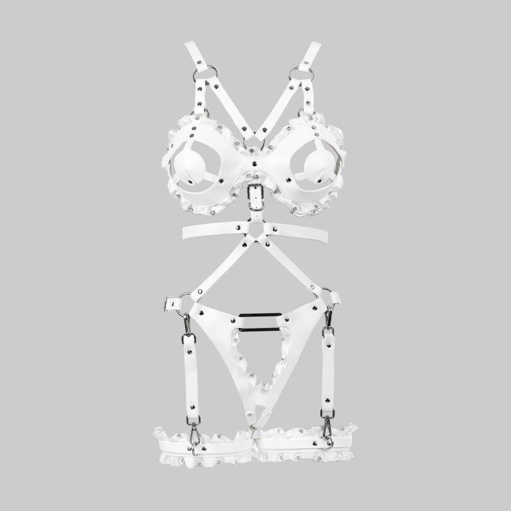 White Vegan Leather Full Body Bondage Harness Set