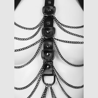 Soft PU Leather Body Harness in Black with Gunmetal Chains by Fetish Pleasure Play - One Size