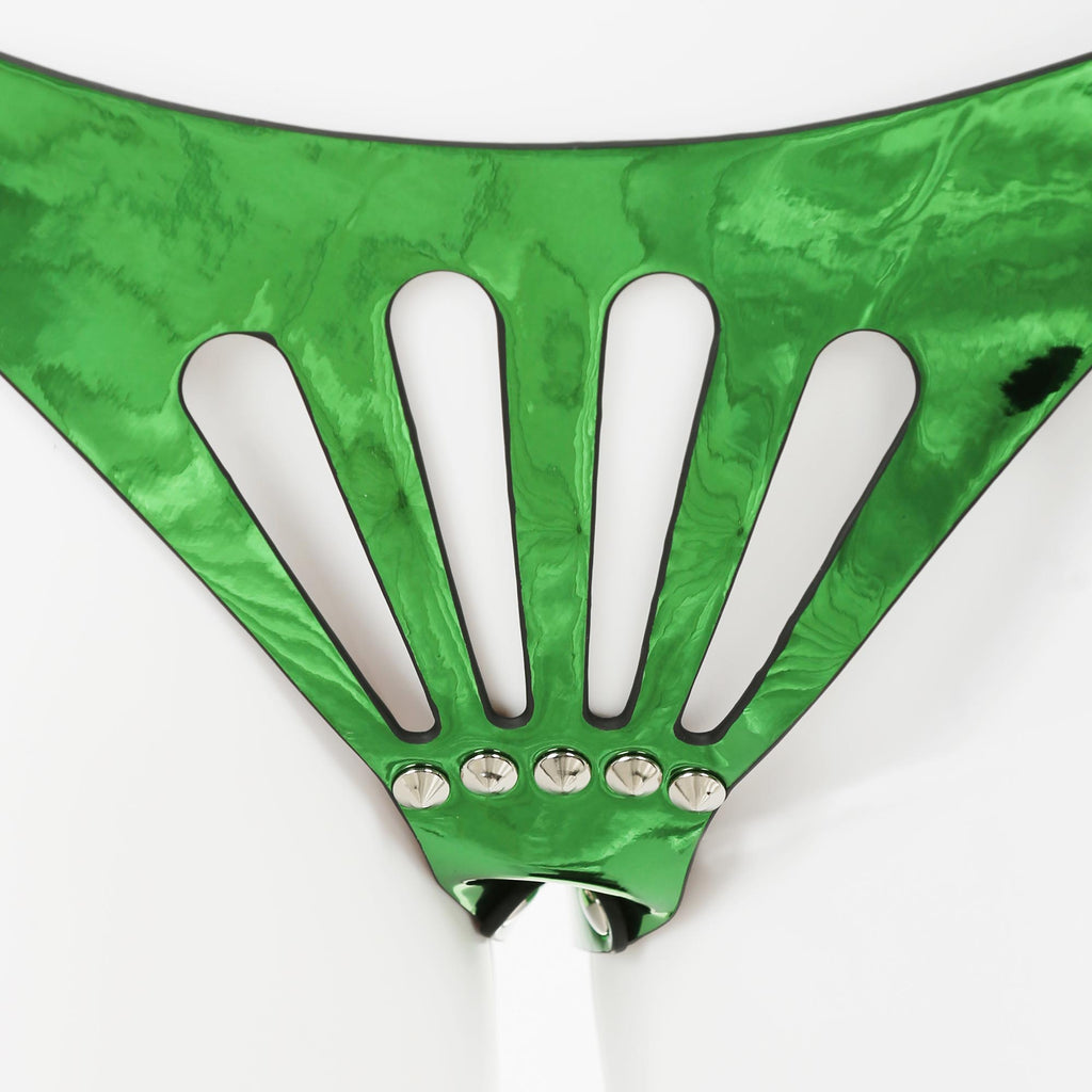 Metallic Green Vegan Leather 2 Piece Body Harness by Fetish Pleasure Play - One Size