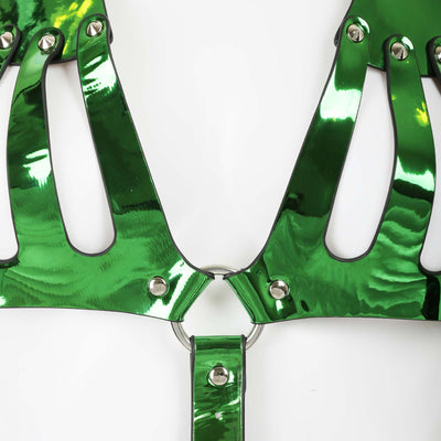 Metallic Green Vegan Leather 2 Piece Body Harness by Fetish Pleasure Play - One Size