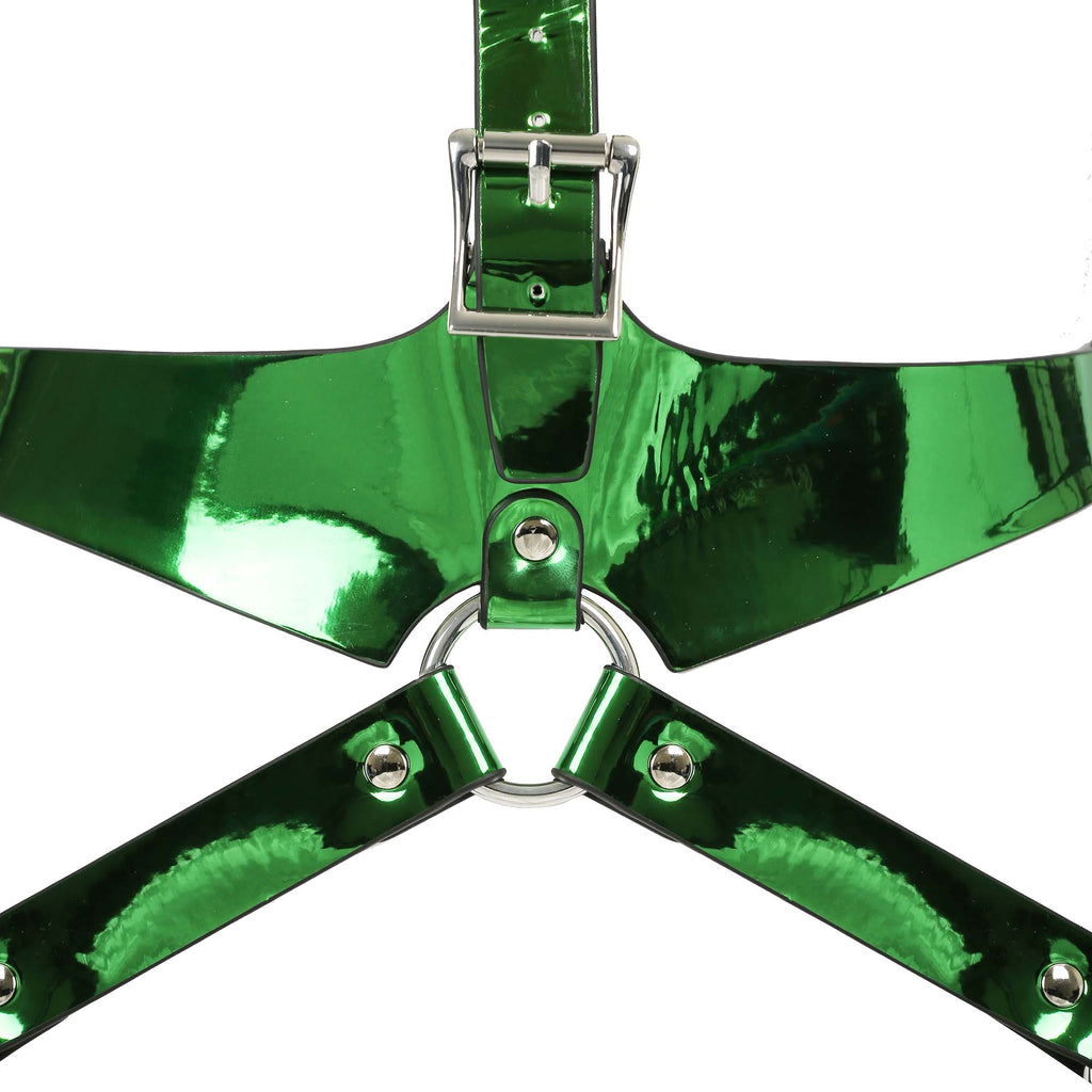 Metallic Green Vegan Leather 2 Piece Body Harness by Fetish Pleasure Play - One Size