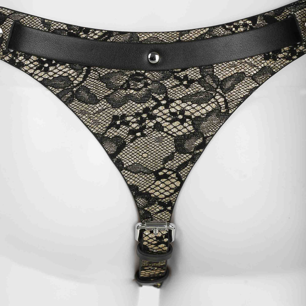 Black Vegan Leather & Lace 2-Piece Body Harness with Zippers by Fetish Pleasure Play