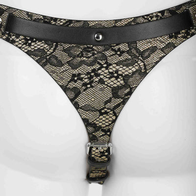 Black Vegan Leather & Lace 2-Piece Body Harness with Zippers by Fetish Pleasure Play