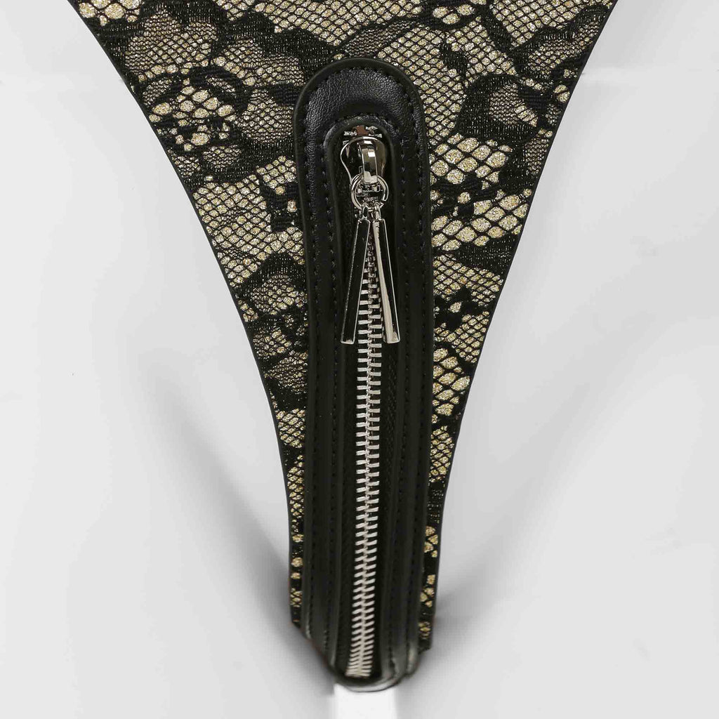 Black Vegan Leather & Lace 2-Piece Body Harness with Zippers by Fetish Pleasure Play