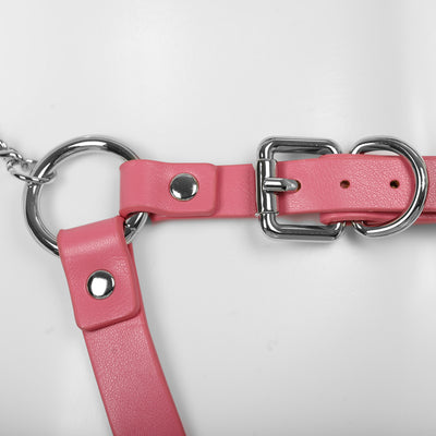 Cutout Heart Silver Chain 2-Piece Body Harness in Pink by Fetish Pleasure Play - One Size