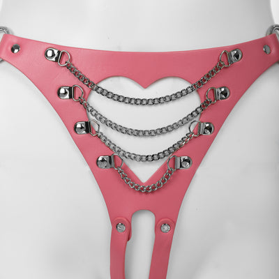 Cutout Heart Silver Chain 2-Piece Body Harness in Pink by Fetish Pleasure Play - One Size