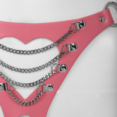Cutout Heart Silver Chain 2-Piece Body Harness in Pink by Fetish Pleasure Play - One Size