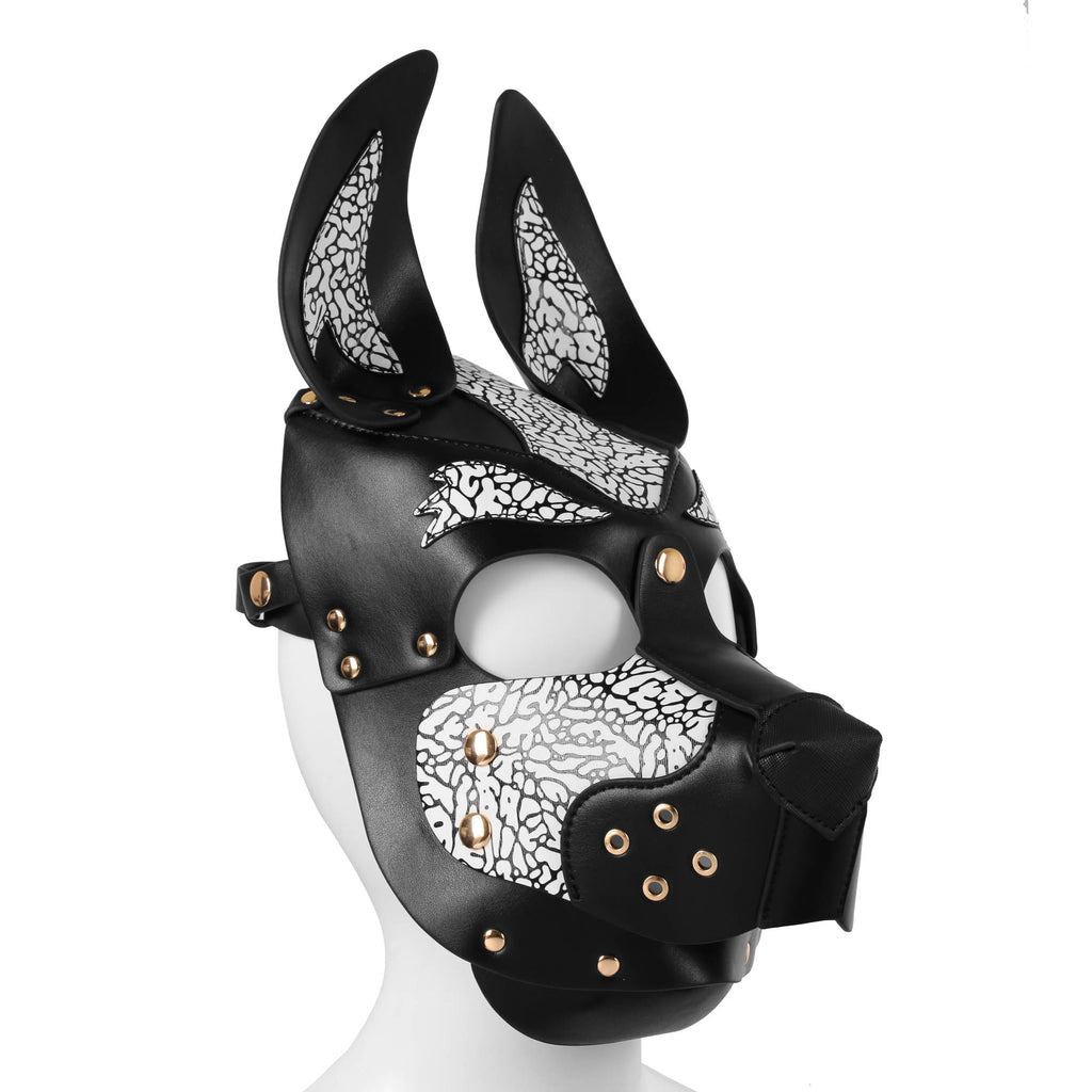 Puppy Play Dog Hood in White & Black by Fetish Pleasure Play
