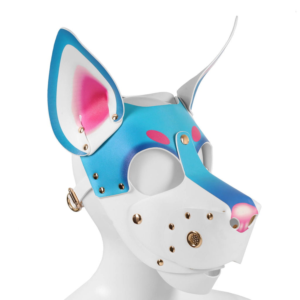Pup Hood Dog Mask in White & Blue by Fetish Pleasure Play
