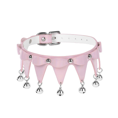 Jester Collar with Bells in Pink Vegan Leather by Fetish Pleasure Play
