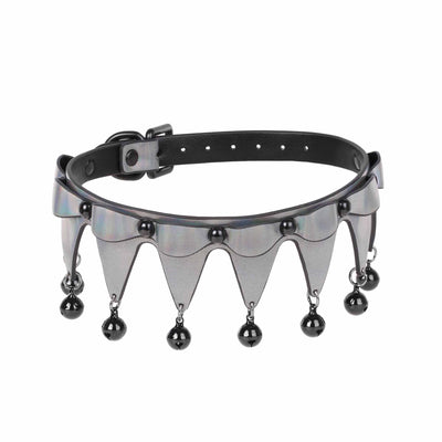 Jester Collar with Bells in Gray Vegan Leather by Fetish Pleasure Play