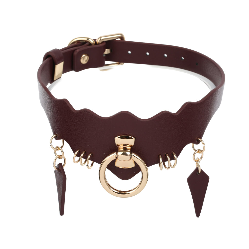 Wide Wine O-Ring Vegan Leather Collar by Fetish Pleasure Play