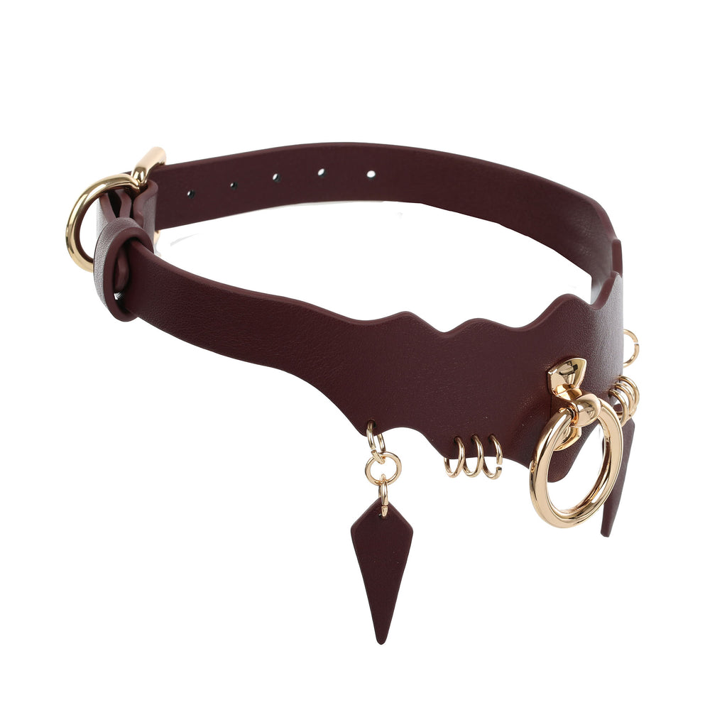 Wide Wine O-Ring Vegan Leather Collar by Fetish Pleasure Play