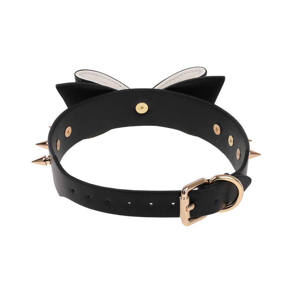 Black Drip Bow Spiked Vegan Leather Collar by Fetish Pleasure Play