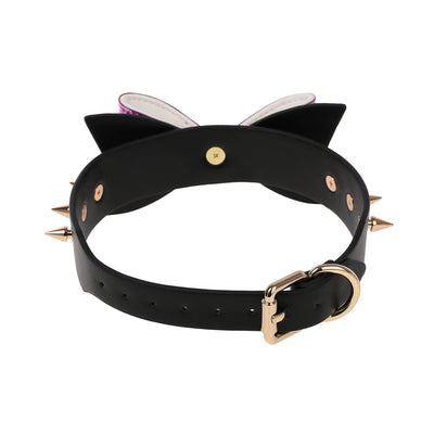 Pink Drip Bow Spiked Vegan Leather Collar by Fetish Pleasure Play
