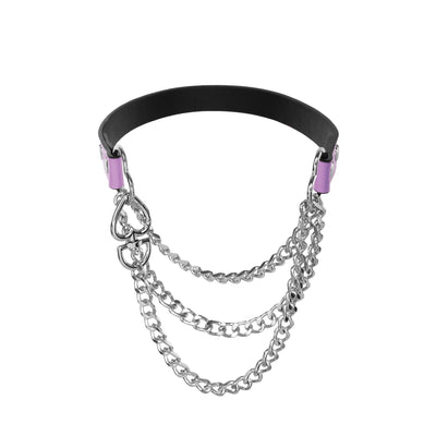 Lavender Vegan Leather Martingale Collar Chain Necklace by Fetish Pleasure Play