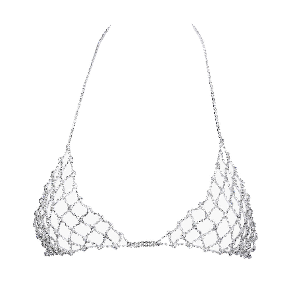 Silver Rhinestone Bra Halter Body Chain by Fetish Pleasure Play