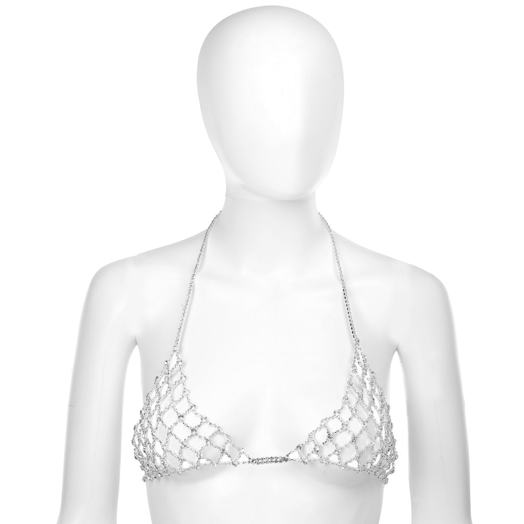 Silver Rhinestone Bra Halter Body Chain by Fetish Pleasure Play