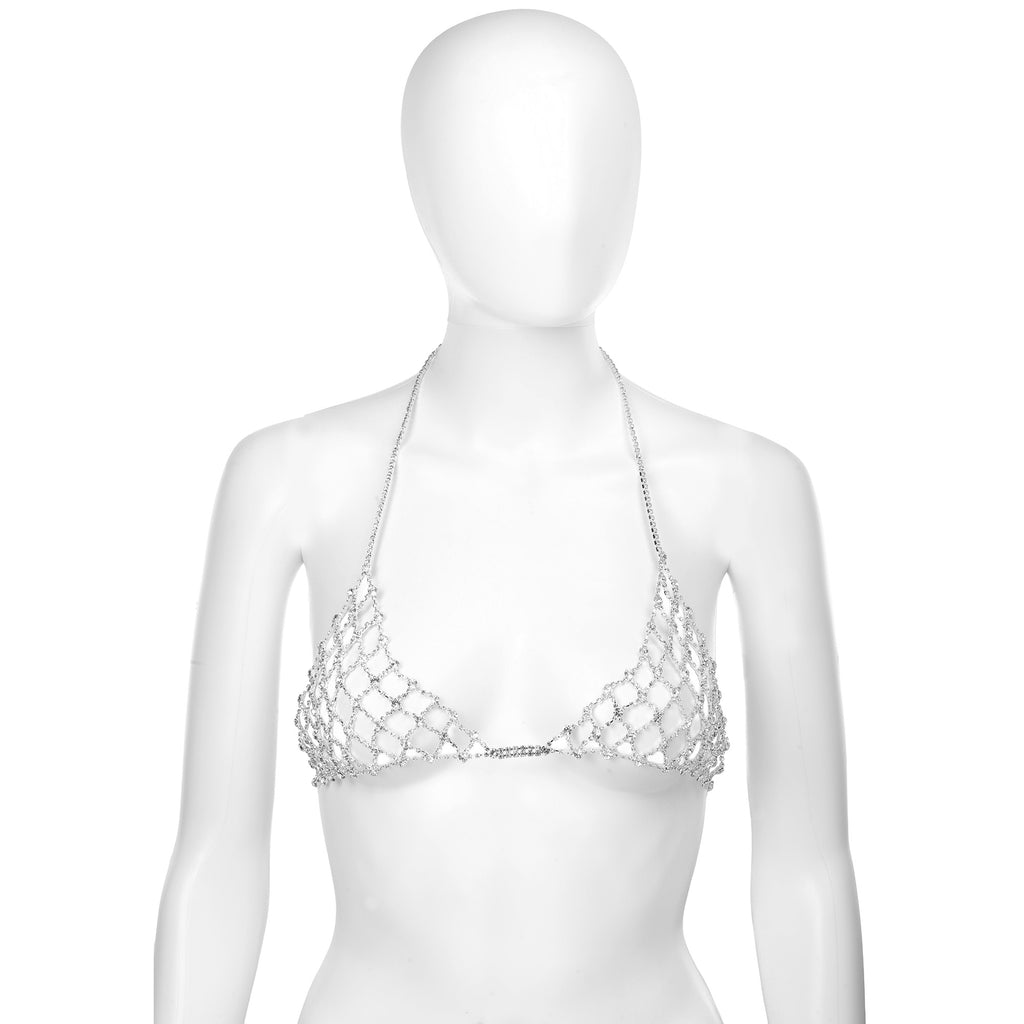 Silver Rhinestone Bra Halter Body Chain by Fetish Pleasure Play